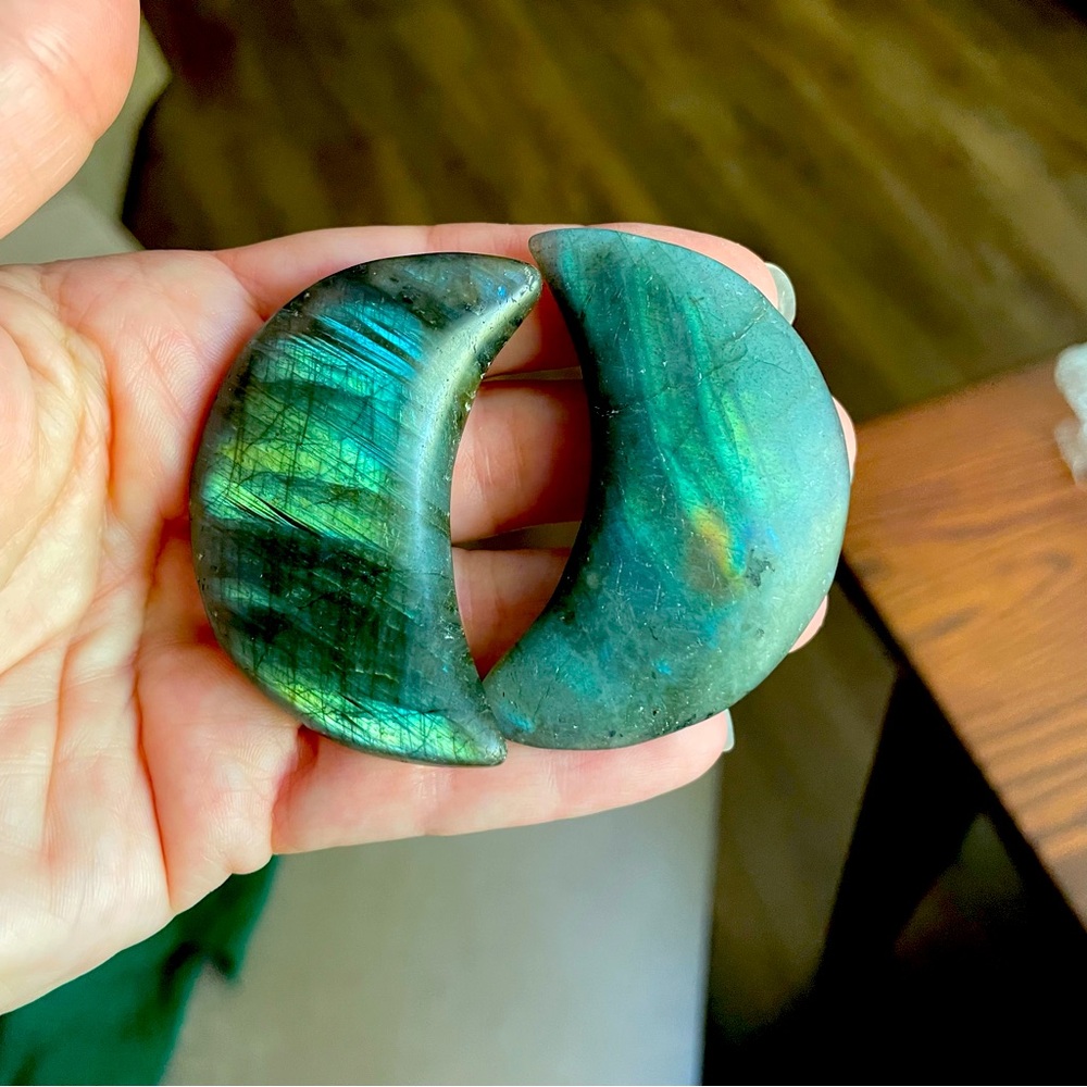 Labradorite Crescent Moon Stone set Crystal carvings